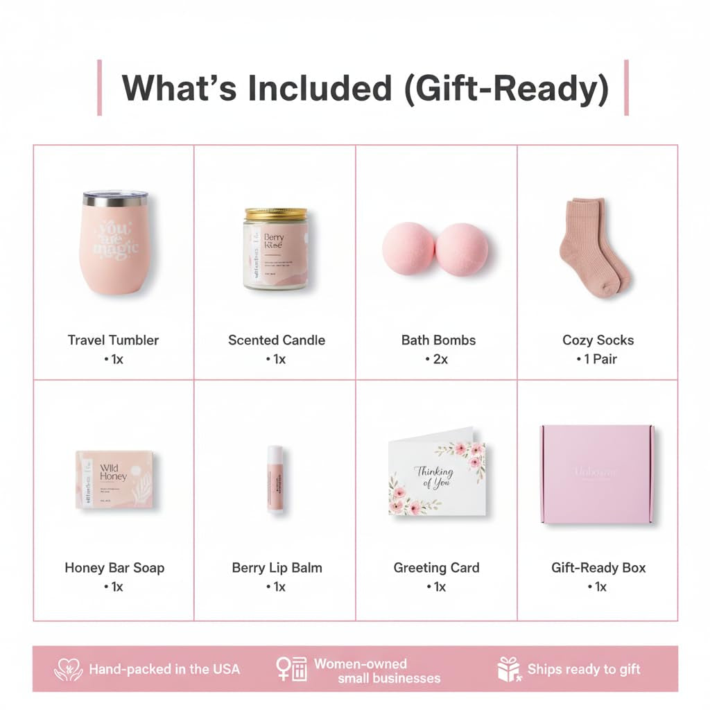 for Women - Birthday Edition | Gift Box for Her | Thinking of You Gift Basket with Mug, Scented Candle, Bath Bombs, Soap + More | Unique Gift Ideas