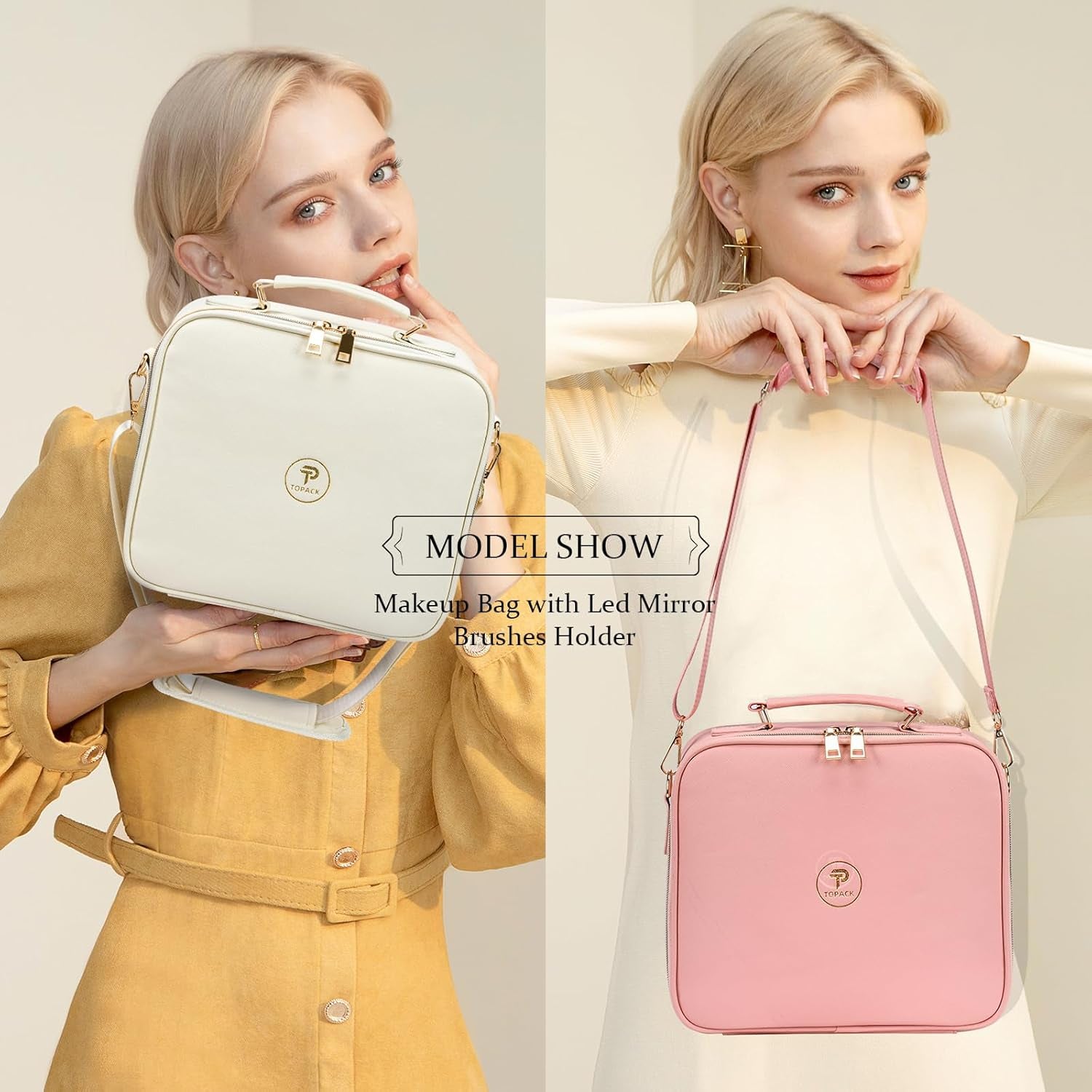 Travel Makeup Bag with Led Mirror and Portable Makeup Train Case Led Bags with Mirror Organizer Bag Travel Gifts for Her Women Bestie White