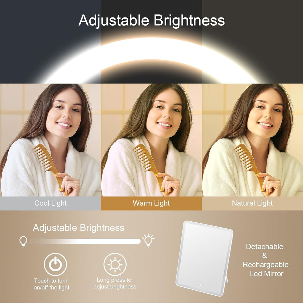 Travel Makeup Bag with Led Mirror and Portable Makeup Train Case Led Bags with Mirror Organizer Bag Travel Gifts for Her Women Bestie White