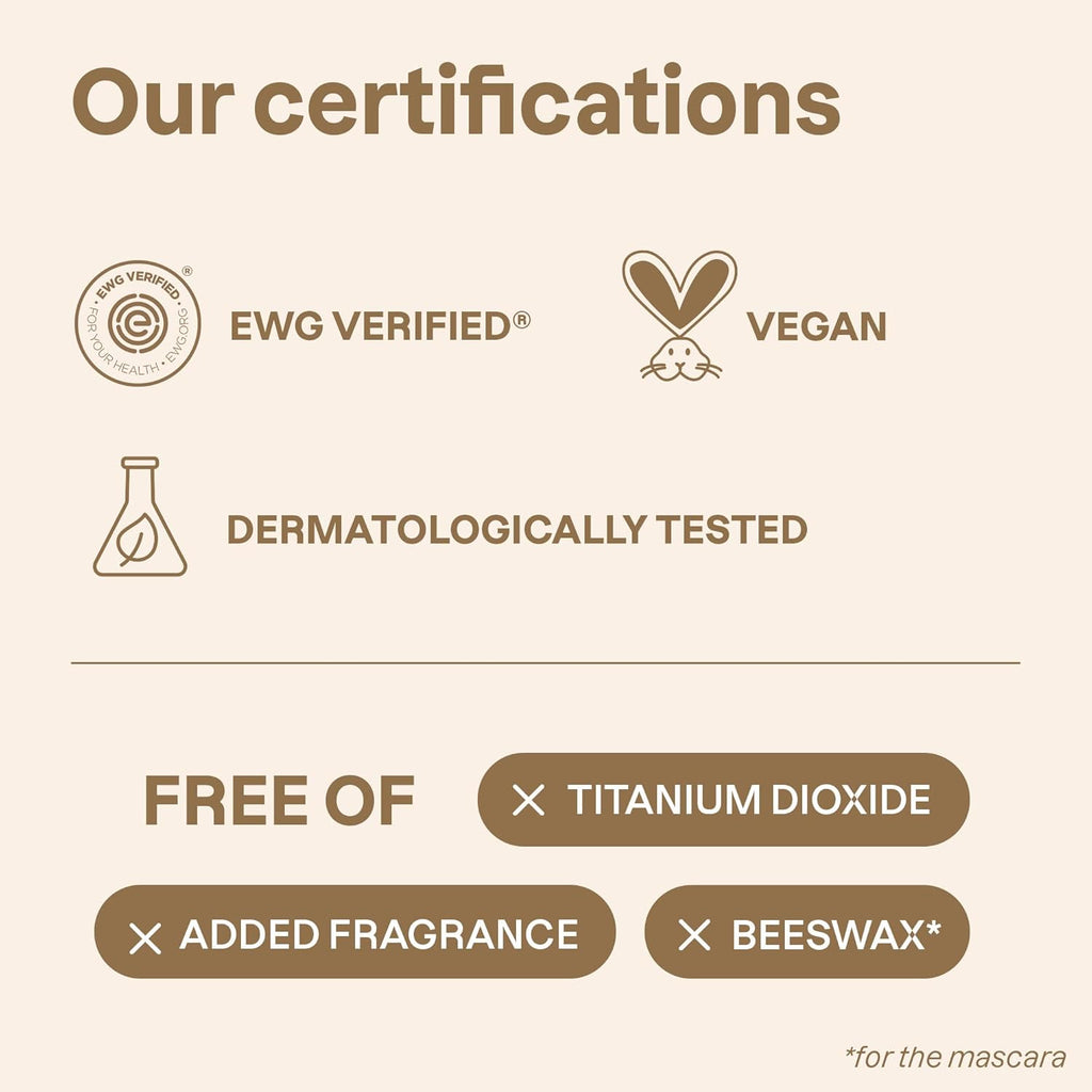 Oceanly Brown Makeup Set, EWG Verified Eyeshadow and Lash Serum Infused Mascara, Vegan Beauty, Set of 3 Products