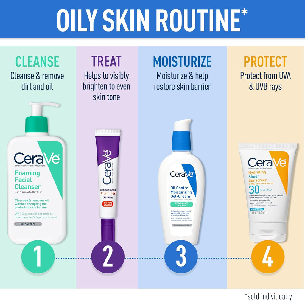 Foaming Facial Cleanser, Daily Face Wash for Oily Skin, Hyaluronic Acid + Ceramides + Niacinamide, Fragrance Free & Paraben Free, Non-Drying Oil Control Face Wash, 16 Fluid Ounces